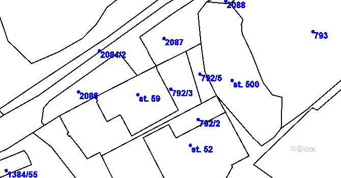 Parcela st. 792/3 v KÚ Brzkov, Katastrální mapa