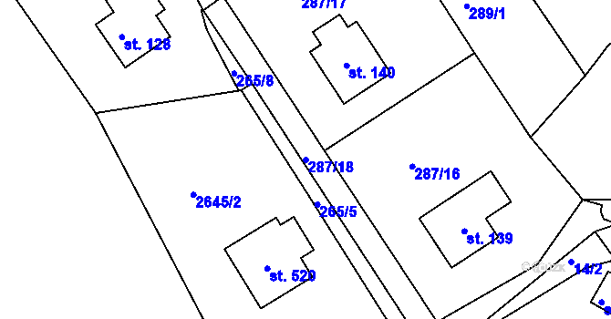 Parcela st. 287/18 v KÚ Brzkov, Katastrální mapa