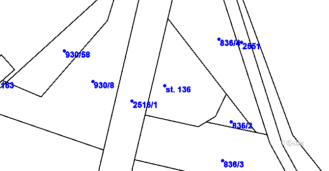 Parcela st. 136 v KÚ Brzotice, Katastrální mapa