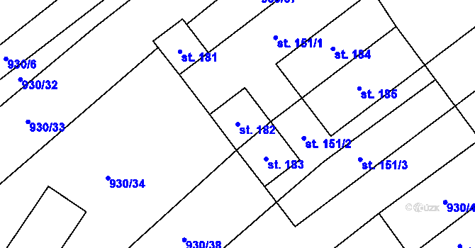 Parcela st. 182 v KÚ Brzotice, Katastrální mapa