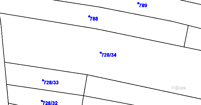 Parcela st. 728/34 v KÚ Brzotice, Katastrální mapa