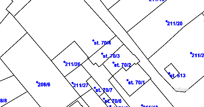 Parcela st. 70/3 v KÚ Břasy, Katastrální mapa