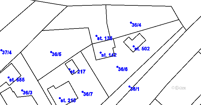 Parcela st. 142 v KÚ Břasy, Katastrální mapa
