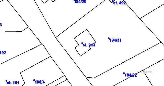 Parcela st. 213 v KÚ Břasy, Katastrální mapa