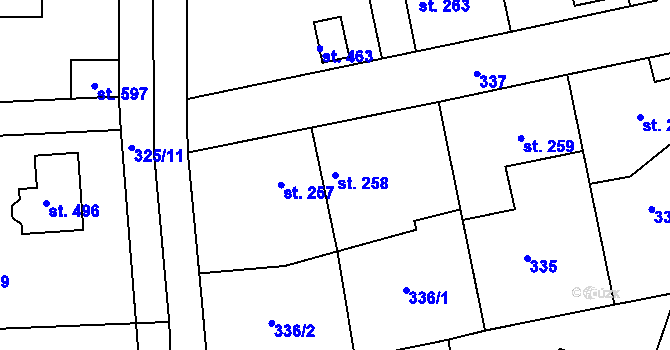 Parcela st. 258 v KÚ Břasy, Katastrální mapa