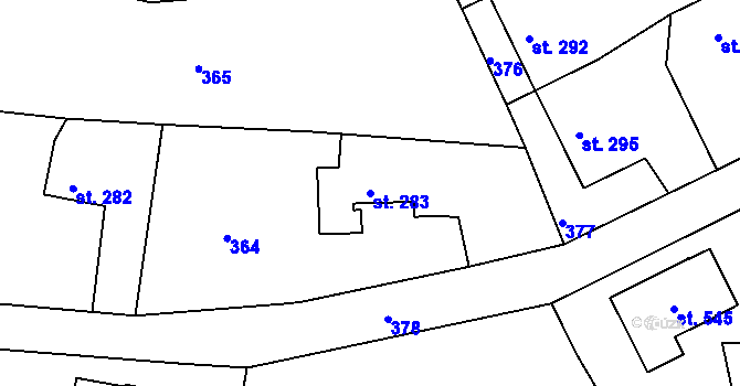 Parcela st. 283 v KÚ Břasy, Katastrální mapa