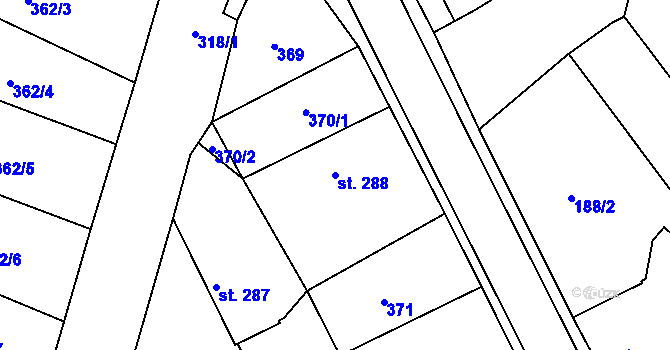 Parcela st. 288 v KÚ Břasy, Katastrální mapa