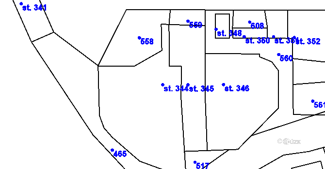 Parcela st. 344 v KÚ Břasy, Katastrální mapa