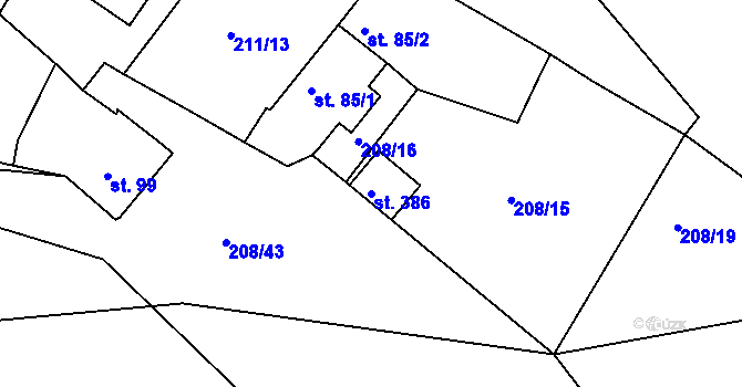 Parcela st. 386 v KÚ Břasy, Katastrální mapa