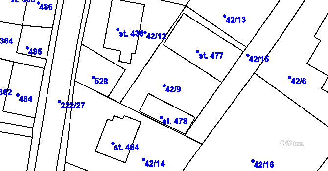 Parcela st. 42/9 v KÚ Břasy, Katastrální mapa