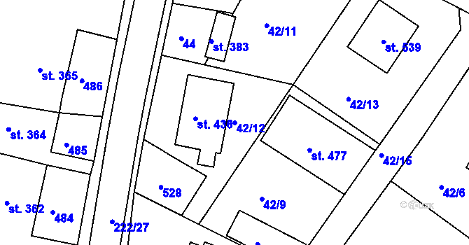 Parcela st. 42/12 v KÚ Břasy, Katastrální mapa