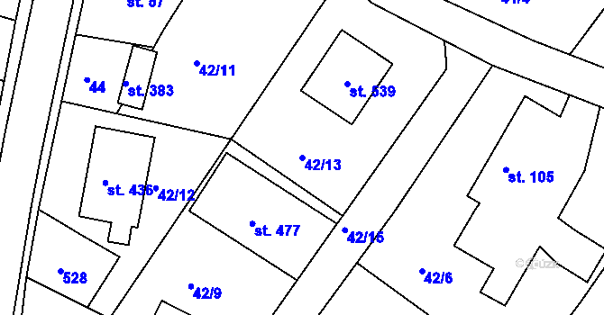 Parcela st. 42/13 v KÚ Břasy, Katastrální mapa