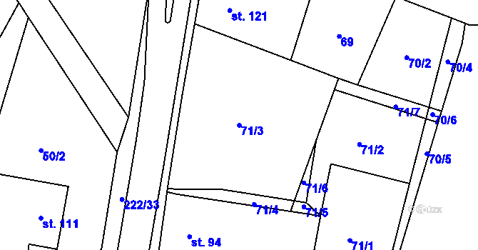 Parcela st. 71/3 v KÚ Břasy, Katastrální mapa