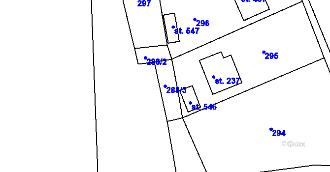 Parcela st. 288/3 v KÚ Břasy, Katastrální mapa