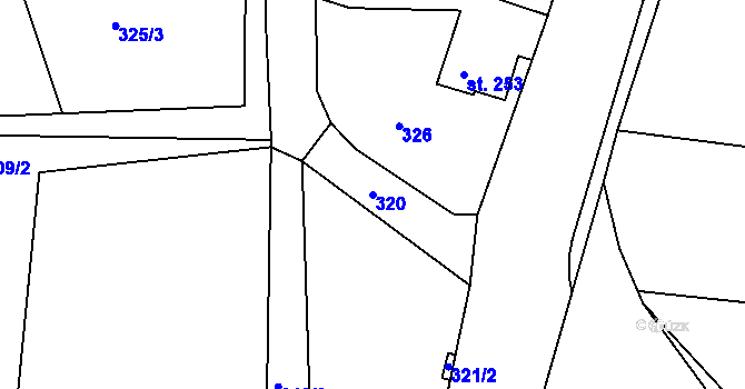 Parcela st. 320 v KÚ Břasy, Katastrální mapa