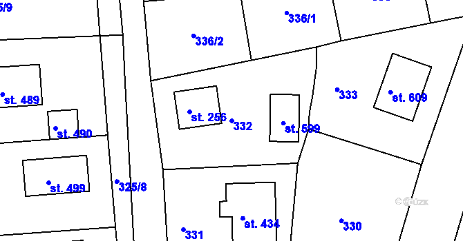 Parcela st. 332 v KÚ Břasy, Katastrální mapa