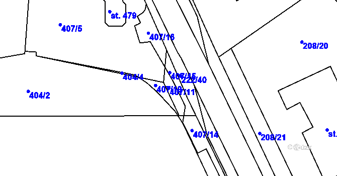 Parcela st. 407/11 v KÚ Břasy, Katastrální mapa