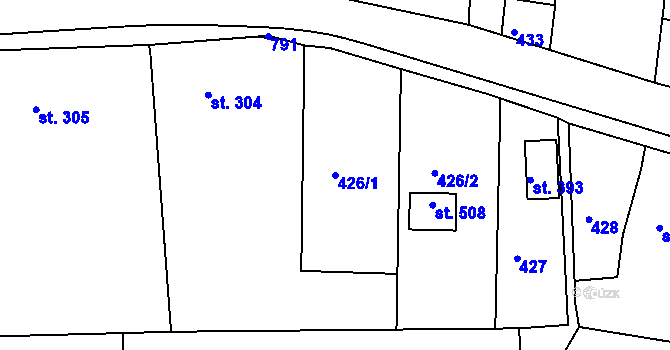 Parcela st. 426/1 v KÚ Břasy, Katastrální mapa