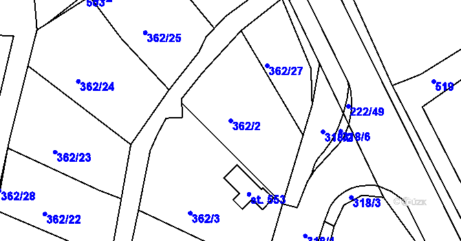 Parcela st. 362/2 v KÚ Břasy, Katastrální mapa