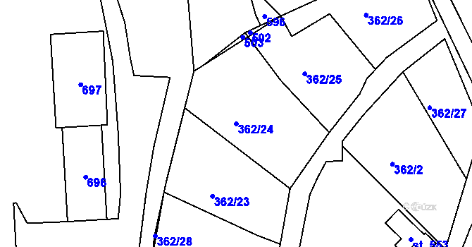 Parcela st. 362/24 v KÚ Břasy, Katastrální mapa