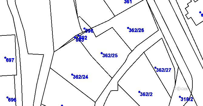 Parcela st. 362/25 v KÚ Břasy, Katastrální mapa