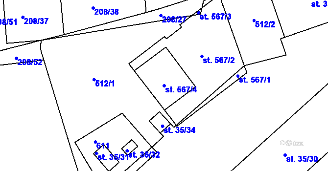 Parcela st. 567/4 v KÚ Břasy, Katastrální mapa