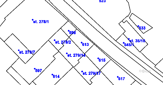 Parcela st. 613 v KÚ Břasy, Katastrální mapa