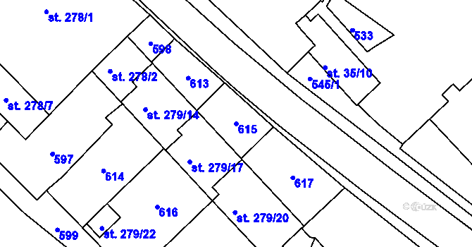 Parcela st. 615 v KÚ Břasy, Katastrální mapa