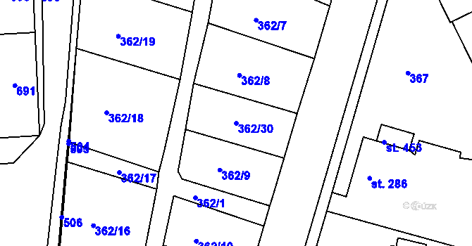 Parcela st. 362/30 v KÚ Břasy, Katastrální mapa