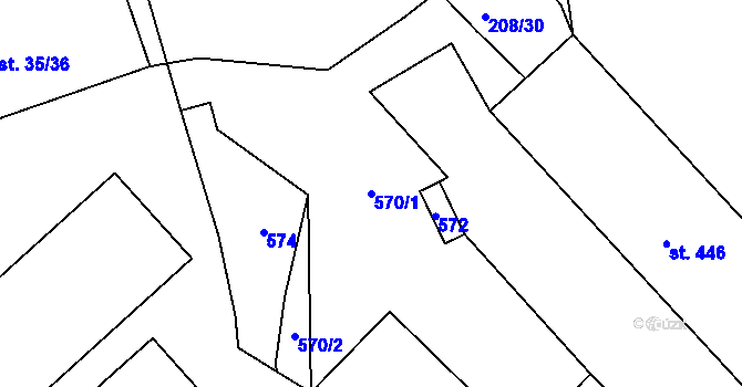 Parcela st. 570/1 v KÚ Břasy, Katastrální mapa
