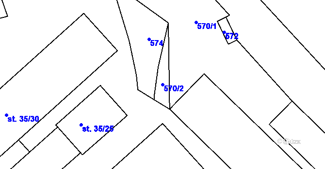 Parcela st. 570/2 v KÚ Břasy, Katastrální mapa