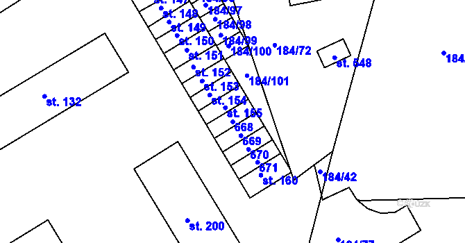 Parcela st. 668 v KÚ Břasy, Katastrální mapa