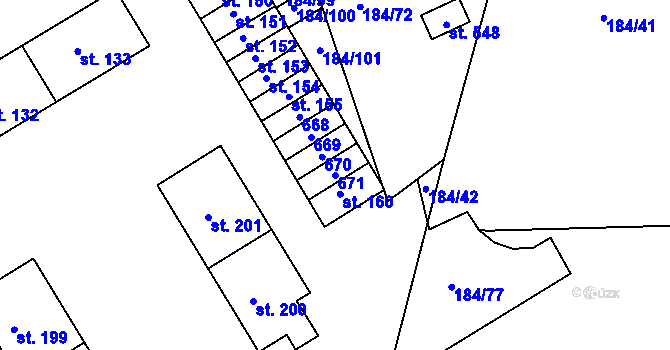 Parcela st. 671 v KÚ Břasy, Katastrální mapa