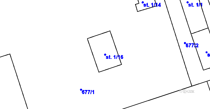 Parcela st. 1/16 v KÚ Břasy, Katastrální mapa