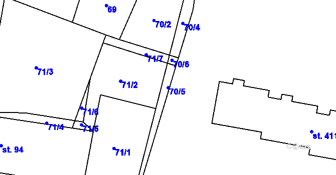 Parcela st. 70/5 v KÚ Břasy, Katastrální mapa