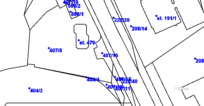 Parcela st. 407/16 v KÚ Břasy, Katastrální mapa
