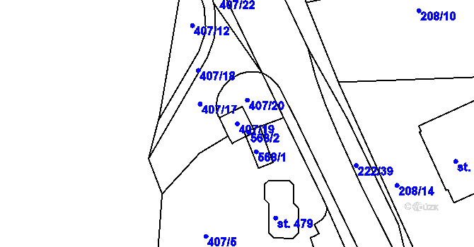 Parcela st. 407/19 v KÚ Břasy, Katastrální mapa