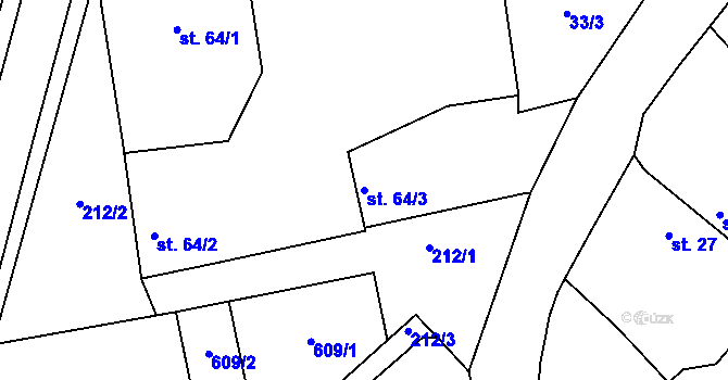 Parcela st. 64/3 v KÚ Břasy, Katastrální mapa