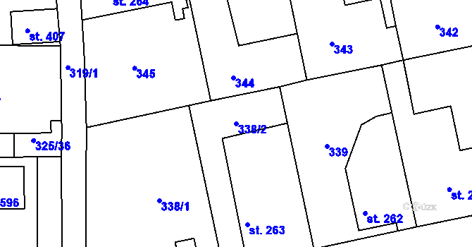 Parcela st. 338/2 v KÚ Břasy, Katastrální mapa