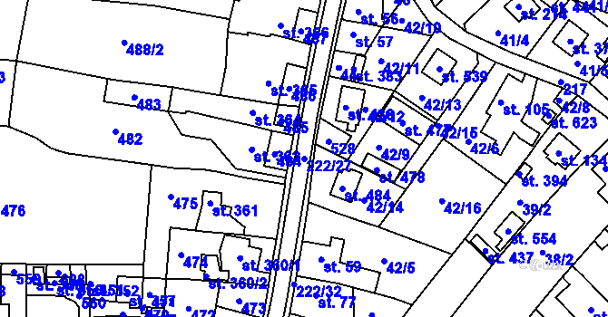 Parcela st. 222/27 v KÚ Břasy, Katastrální mapa