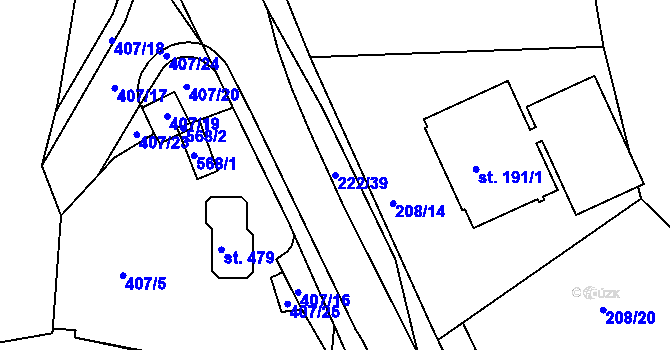 Parcela st. 222/39 v KÚ Břasy, Katastrální mapa