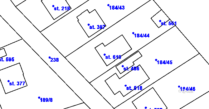 Parcela st. 610 v KÚ Břasy, Katastrální mapa