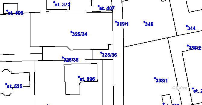 Parcela st. 325/36 v KÚ Břasy, Katastrální mapa