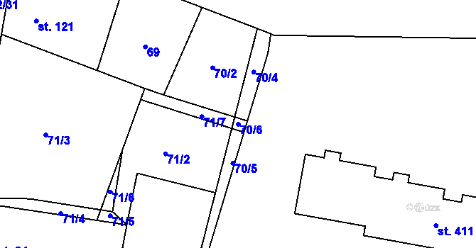 Parcela st. 70/6 v KÚ Břasy, Katastrální mapa