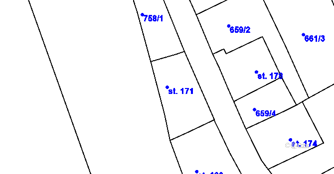 Parcela st. 171 v KÚ Kříše, Katastrální mapa