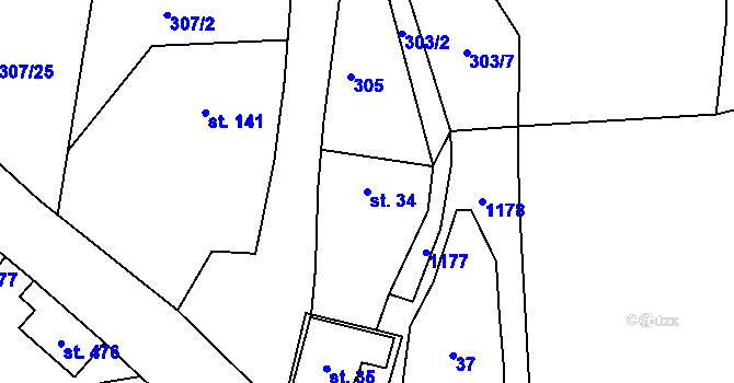 Parcela st. 34 v KÚ Stupno, Katastrální mapa