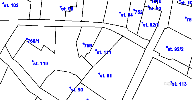 Parcela st. 111 v KÚ Stupno, Katastrální mapa