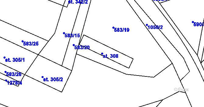 Parcela st. 308 v KÚ Stupno, Katastrální mapa