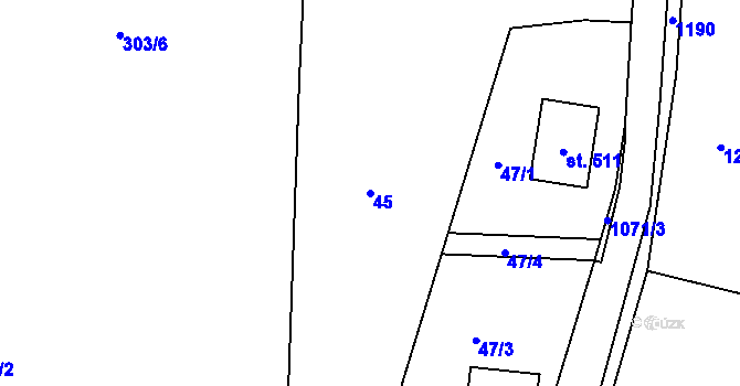 Parcela st. 45 v KÚ Stupno, Katastrální mapa