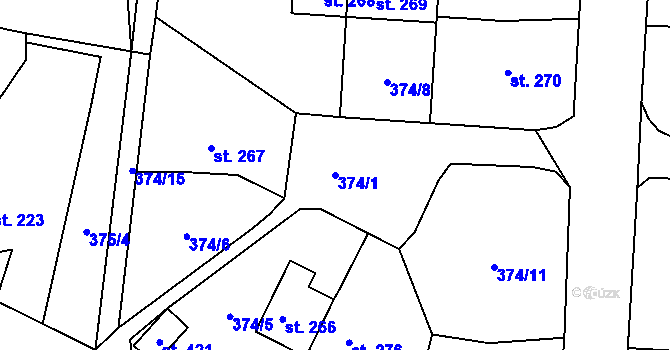 Parcela st. 374/1 v KÚ Stupno, Katastrální mapa